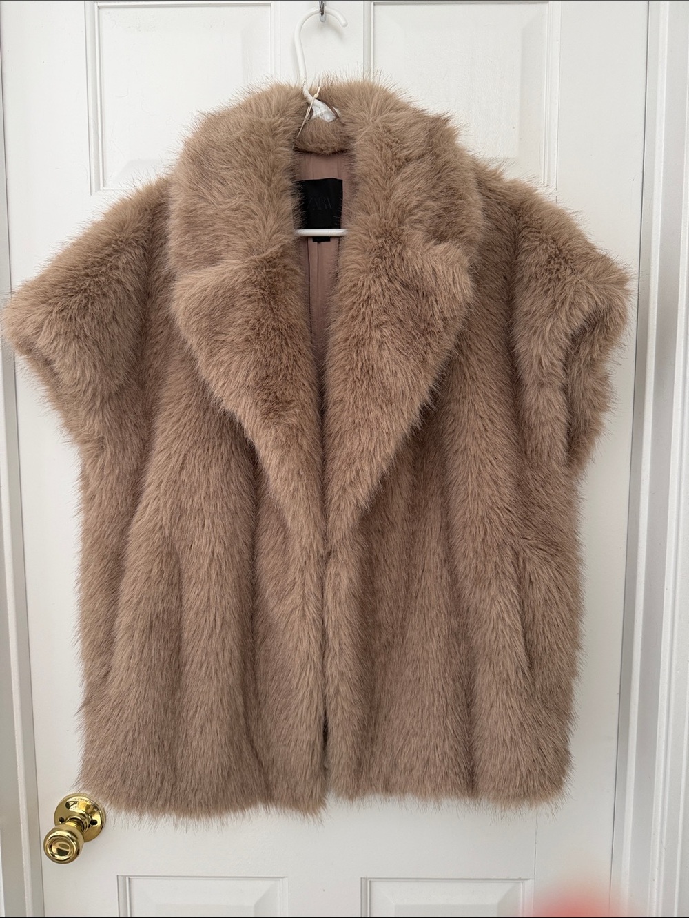 Zara Plush Faux Fur Sleeveless Vest in Taupe